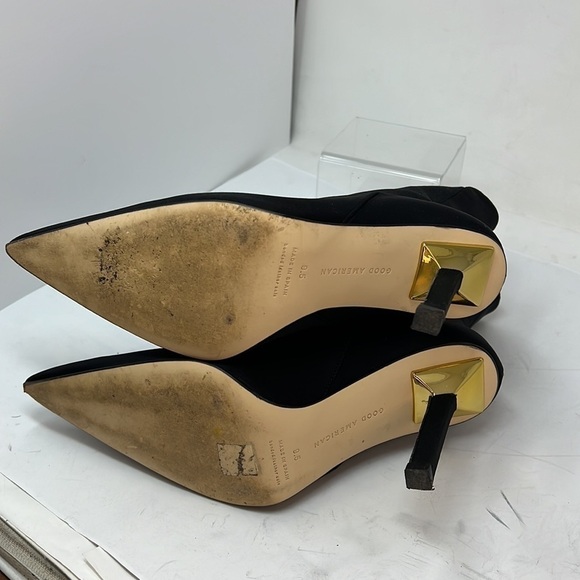 Good American Sz 9.5 Elastic and Satin Pull On Gold Heel Base Booties Boots - Picture 7 of 14